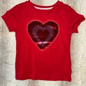 Girls Red Heart Sequin T-Shirt